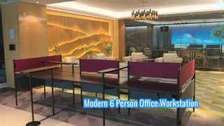 Modern 6 Person Office Workstation Red and Black Design