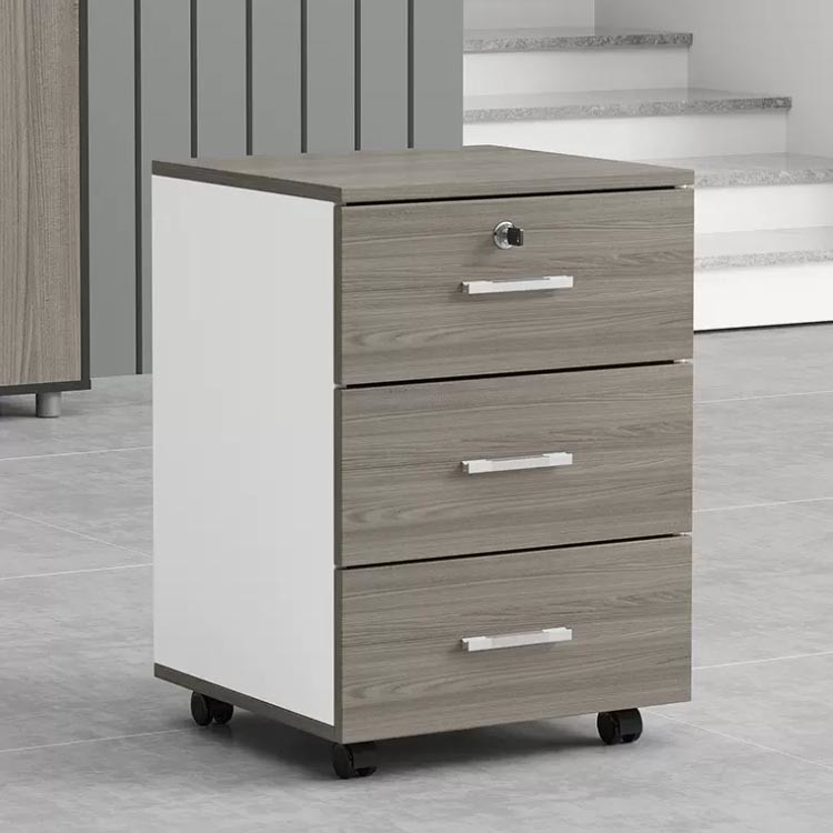 Grey Office Wooden Filing Cabinets 3 Drawer Movable File Cabinet With ...