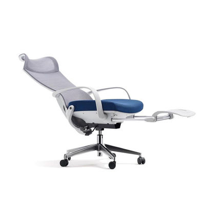Grey And Blue Mesh Office Chair With Fixed Headrest And 160° Tilt Angle For Home Office
