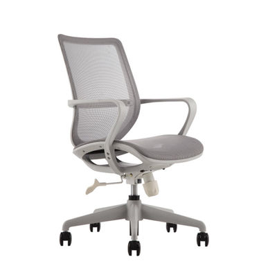 Grey Fabric Swivel Office Chair with Nylon Fiberglass Back Frame, Shaped Foam Cushion, and Black PU Wheels