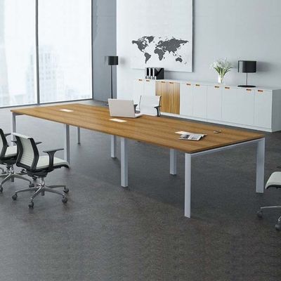 6 Person Office Conference Table with 25mm Wood Grain Desktop, Scratch-Resistant Finish, and Customizable Colors