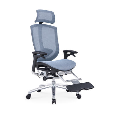 Gray Blue Lifting Armrest Breathable Mesh Office Chair with Adjustable Foot Pedal for Ergonomic Comfort
