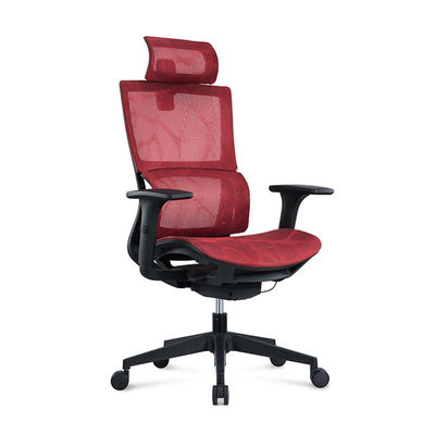 Red Nylon Body Mesh Office Chair with 3D Lifting Armrest PU Armrest Surface and Adjustable Headrest
