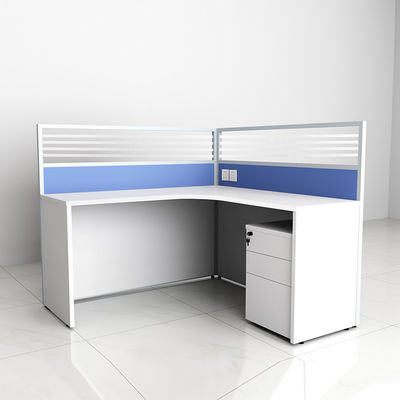 Blue Glass Partition Single Office Workstation Desk With Cabinet