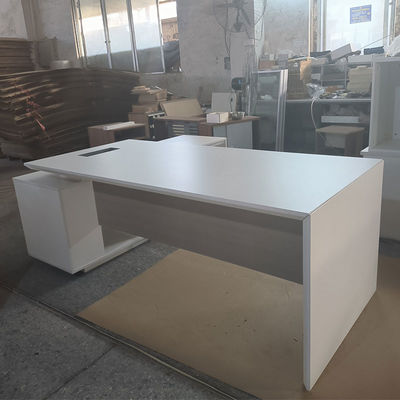 White CEO Boss High Tech Executive L Shaped MFC Manager Desk For Office