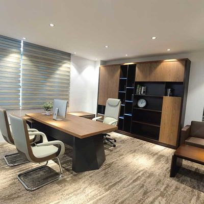 Luxury Executive Office Table L-Shaped Boss Furniture With Wooden Panel
