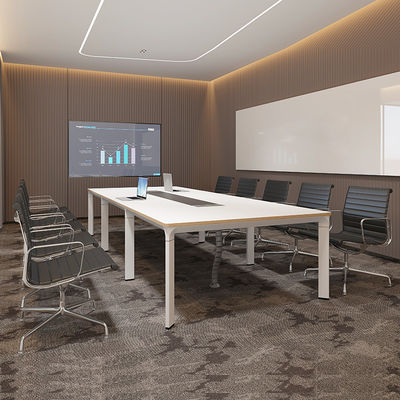 White Meeting Room Furniture Wood 8 Person Conference Room Table And Chairs