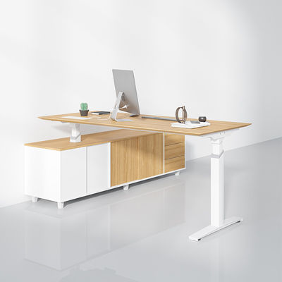Modern Height Adjustable Electric Executive Desk Wood L Shaped Standing Desk