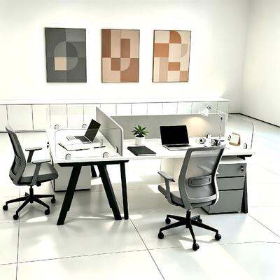 Custom Size Modular Workstation Desk with Melamine Board Desktop in 2 4 6 Seater Configurations