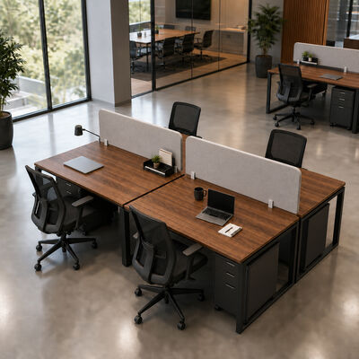 BS-WT62B 25mm Melamine Board Office Workstation Desk with 2400x1200x750mm Size and Fabric Partition Screens